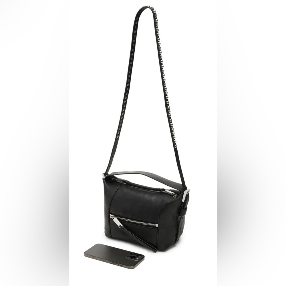 All Saints Studded Black Leather Shoulder Bag - Picture 4 of 7